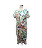 FASHION ワンピース 半袖 ミモレ ロング 花柄 総柄 LL アイボリー マルチカラー 0350101 ■IBO103