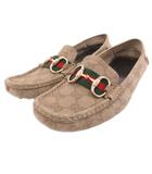 グッチ GUCCI ドライビングシューズ ローファー ホースビット GGロゴ シェリーライン スエードレザー 36 グレー /JS ■IBO103