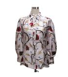 プラダ PRADA シルクシャツ ブラウス 長袖 花柄 総柄 絹 シルク100% 42 ライトパープル マルチカラー