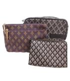 パトリック コックス PATRICK COX 美品 ポーチ 3点セット まとめ売り 総柄 フルール・ド・リス柄 ファスナー開閉 黒 ブラック グレー 紫 パープル /IB ■IBO103