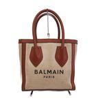 バルマン BALMAIN B-Army ハンドバッグ ロゴ キャンバス レザー 茶 ブラウン ベージュ ■IBO103
