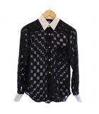 コムデギャルソン COMME des GARCONS カジュアルシャツ 長袖 レギュラーカラー 切替 シアー シースルー チェック柄 XS 黒 ブラック /BB