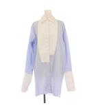 ロエベ LOEWE アシンメトリービブフレンチカフスコットンポプリンブラウス シャツ 長袖 チュニック丈 レギュラーカラー オーバーサイズ 切替 ストライプ柄 32 水色 ライトブルー 白 ホワイト S540Y06X62 /BB