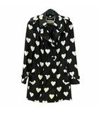 バーバリー BURBERRY シルク混 トレンチコート ミドル丈 ハートパターン ケンジント 38 黒 ブラック 白 ホワイト ☆AA★