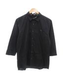 バーバリーブラックレーベル BURBERRY BLACK LABEL カジュアルシャツ ロゴ刺繍 7分袖 衿チェック 3 黒 ブラック /JS