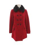 バーバリーブルーレーベル BURBERRY BLUE LABEL Pコート ピーコート ラビットファー ダブル 裏地チェック ミドル ハーフ丈 36 XS 赤 レッド /AE ■GY47