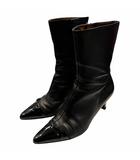 サルヴァトーレフェラガモ Salvatore Ferragamo ショートブーツ レザー ポインテッドトゥ サイドジップ エナメル 切り替え 5 1/2 黒 ブラック