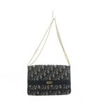 クリスチャンディオール Christian Dior ヴィンテージ トロッター チェーンショルダー バッグ ゴールド金具 キャンバス レザー ベージュ 紺 ネイビー ■GY18 /MQ ■OH