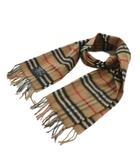 バーバリーズ Burberrys ヴィンテージ ノバチェック マフラー ストール カシミヤ ウール混 フリンジ ロゴ 茶 ブラウン /XZ ■GY18