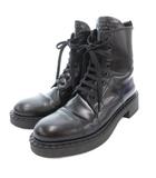 プラダ PRADA ショートブーツ 38.5 25.5cm シューズ レザー 本革 レースアップ サイドジップ 黒 ブラック /AE ■GY18
