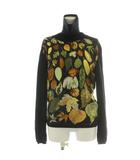 エルメス HERMES マルジェラ期 ヴィンテージ ツイルレーヌ 切替 カシミヤ ニット セーター ハイネック 長袖 リーフ 葉っぱ柄 総柄 シルク 40 L 黒 ブラック /MP ■GY19