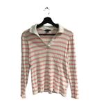 ポロシャツ 長袖 ボーダー S 白 ホワイト ピンク ■WGA フロント複数