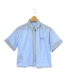 プラダ PRADA 23年 P459GR ロゴ刺繍 BD ハーフスリーブシャツ ボタンダウン 38 ブルー /HK ■OS ■SH