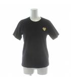 ゴールド ハートワッペン Tシャツ M 黒 ブラック 半袖 ラウンドネック AZ-T215 カットソー /PP ■GY03