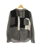 ブラックコムデギャルソン BLACK COMME des GARCONS AD2013 シャツ パーカー パッチワーク XS 黒 ブラック グレー 白 長袖 フード付き 1L-B017 /YM
