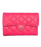 シャネル CHANEL マトラッセ レザー キャビアスキン フラップウォレット ミディアム 二つ折り財布 箱付き ピンク AP0232 ☆AA★