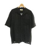セリーヌ CELINE マイクロトリオンフ ハワイアン シャツ 半袖 オープンカラー 37 黒 白 /CX ■OS ■AD
