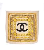 シャネル CHANEL 大判 スカーフ ストール ココマーク ロゴ チェーン 総柄 ベージュ 黄色 黒 ブラック /RI ■OS ■GY18 ■OH
