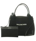 バレンシアガ BALENCIAGA NAVY CABAS XS ネイビーカバスXS 2WAY ハンド ショルダー キャンバス ロゴ プリント 黒 ブラック 390346 /BB ■OH