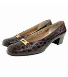 サルヴァトーレフェラガモ Salvatore Ferragamo パンプス ローファー クロコ 型押しレザー 茶 ブラウン 6 約24㎝ IBO71