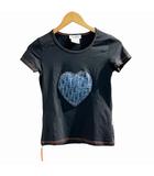 クリスチャンディオール Christian Dior 美品 ガリアーノ期 Tシャツ カットソー 半袖 トロッター柄 デニムハート 黒 ブラック 38 約M ■GY09
