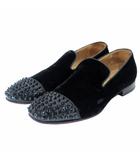 クリスチャンルブタン Christian louboutin ローファー スタッズ 切替 ベロア ストレートチップ キャップトゥ 41 約26cm 黒 ブラック ☆AA★ 0630