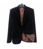 ゴルチエ トゥー ザ パワー オブ トゥー GAULTIER2 テーラードジャケット ブレザー ベロア シルク混 裏地ロゴ柄 本切羽 M 黒 ブラック 0630