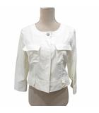 ノーカラージャケット ブルゾン リネン混 7分袖 白 ホワイト  M ■MET1