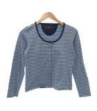 SPORTS カーディガン ボーダー コットン 長袖 M 144 ライトブルー 黒 ブラック /JS ■YHS2