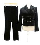 エポカ EPOCA セットアップ パンツスーツ ベロア 切替 ダブル ジャケット 40 約M 黒 ブラック ■YHS8 1013
