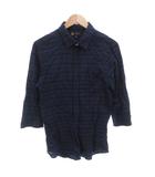 ミッシェルクラン MICHEL KLEIN オム HOMME 七分袖シャツ 48 ボーダー 紺 ネイビー /GV ■YHS16