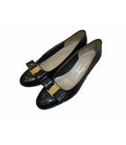 サルヴァトーレフェラガモ Salvatore Ferragamo パンプス ヴァラ Vara レザー クロコ型押し ブラック 6.5