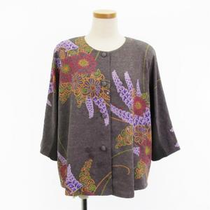 #snc ヒトシタムラ HITOSHI TAMURA カーディガン ちりめん グレー系 ピンク 黒 花柄 ショート丈 レディース [929475] シセンドウ 詩仙堂 HITOSHI TAMURA カーディガン 七分袖 縮緬