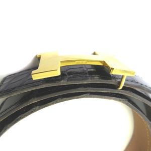 エルメス HERMES ベルトバックル リバーシブルベルト ミニコンスタンス クロコダイル ゴールドカラー金具 □G刻印 黒 茶 ブラック ブラウン 80 レディース