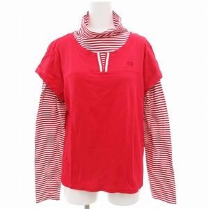 ミラショーン mila schon スポーツ SPORTS カットソー 長袖 レイヤード ボーダー ロゴ刺繍 赤 レッド 白 ホワイト /GV ■GY99 レディース