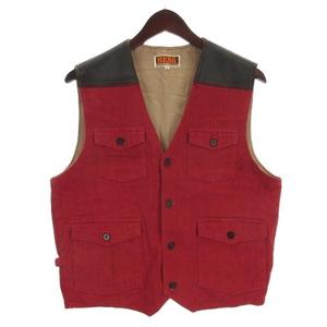 ミズノ MIZUNO ベルグ BERG ベスト レザー 切替 レッド L メンズ