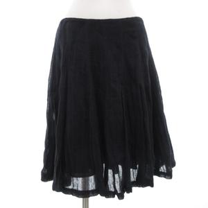 ラルフローレン RALPH LAUREN フレアスカート ギャザー ひざ丈 麻 リネン 4 紺 ネイビー /GV レディース