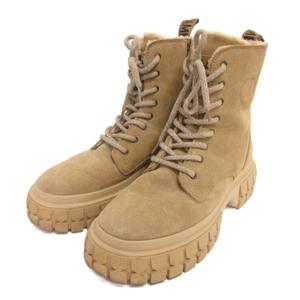 ノーネーム NO NAME スエードレースアップブーツ ショート 厚底 38 ベージュ レディース