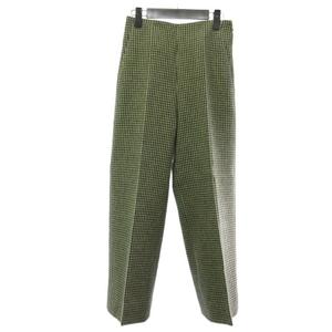 ドゥロワー Drawer ウール ワイドパンツ ハウンドトゥース グリーン 緑 36  レディース