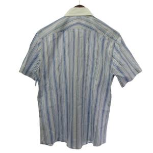 ポールスミス PAUL SMITH シャツ 半袖 ストライプ クレリックカラー ブルー L メンズ