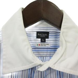 ポールスミス PAUL SMITH シャツ 半袖 ストライプ クレリックカラー ブルー L メンズ