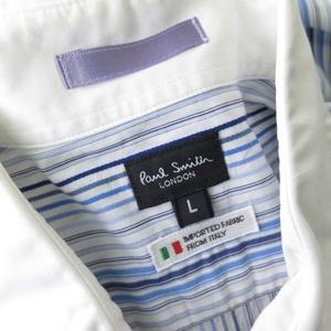 ポールスミス PAUL SMITH シャツ 半袖 ストライプ クレリックカラー ブルー L メンズ