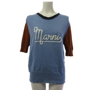 マルニ MARNI ニット セーター 半袖 ロゴ刺繍 ブルー ブラウン GCMD0318EQ UFC317 レディース