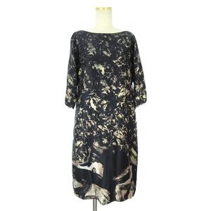 ヒューゴボス Hugo Boss ワンピース 半袖 ひざ丈 総柄 シルク 黒 ブラック ベージュ 34a レディース 002 ベクトルパーク