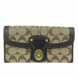 コーチ COACH シグネチャー 長財布 三つ折り フラップ ターンロック ベージュ ウォレット レディース