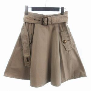 バーバリーブルーレーベル BURBERRY BLUE LABEL フレアスカート ひざ丈 ベルト サイドジップ 無地 ベージュ 38 ■GY99 レディース