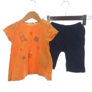 ファミリア Familiar 2点 セット まとめ Tシャツ 半袖 カットソー パンツ レース 90 オレンジ 紺 ネイビー キッズ