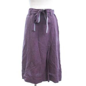 ヒューマンウーマン HUMAN WOMAN フレアスカート ひざ丈 無地 ベルト リネン 紫 パープル M ■FF レディース
