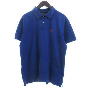ロエベ LOEWE アナグラム ポロシャツ カットソー 半袖 鹿の子 ワンポイント 刺繍 ロゴ 青 ブルー XL ☆AA★ メンズ