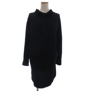 ヒロココシノ HIROKO KOSHINO ワンピース 長袖 ひざ丈 切替 ベロア 黒 ラメ ブラック 38 レディース